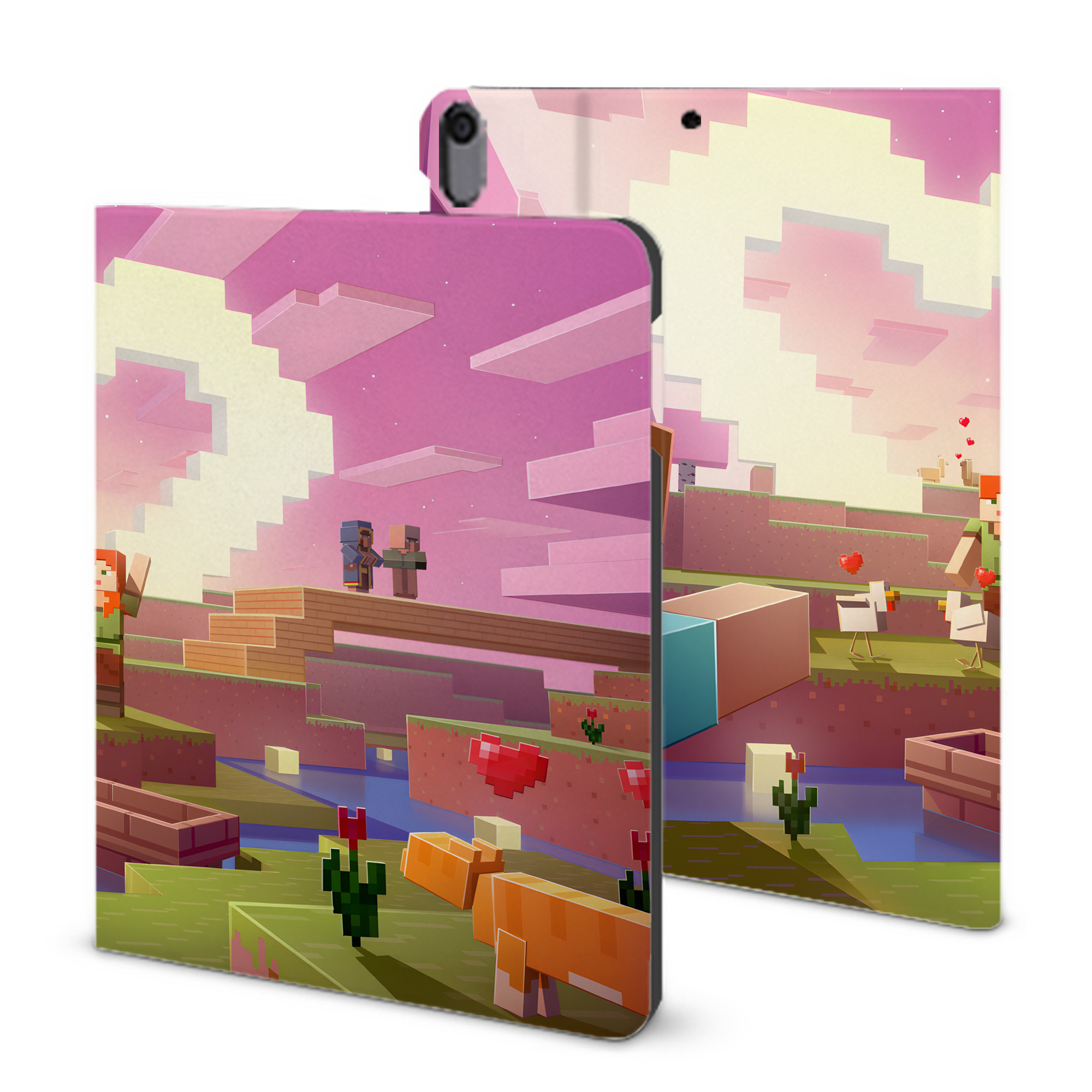 （画像用） マインクラフト ブロックの世界 Minecraft MC Block world IPad ケース ブック型 PUレザー TPU 耐衝撃 軽量 薄型 ペン収納なし 全面保護 IPad 各モデル対応